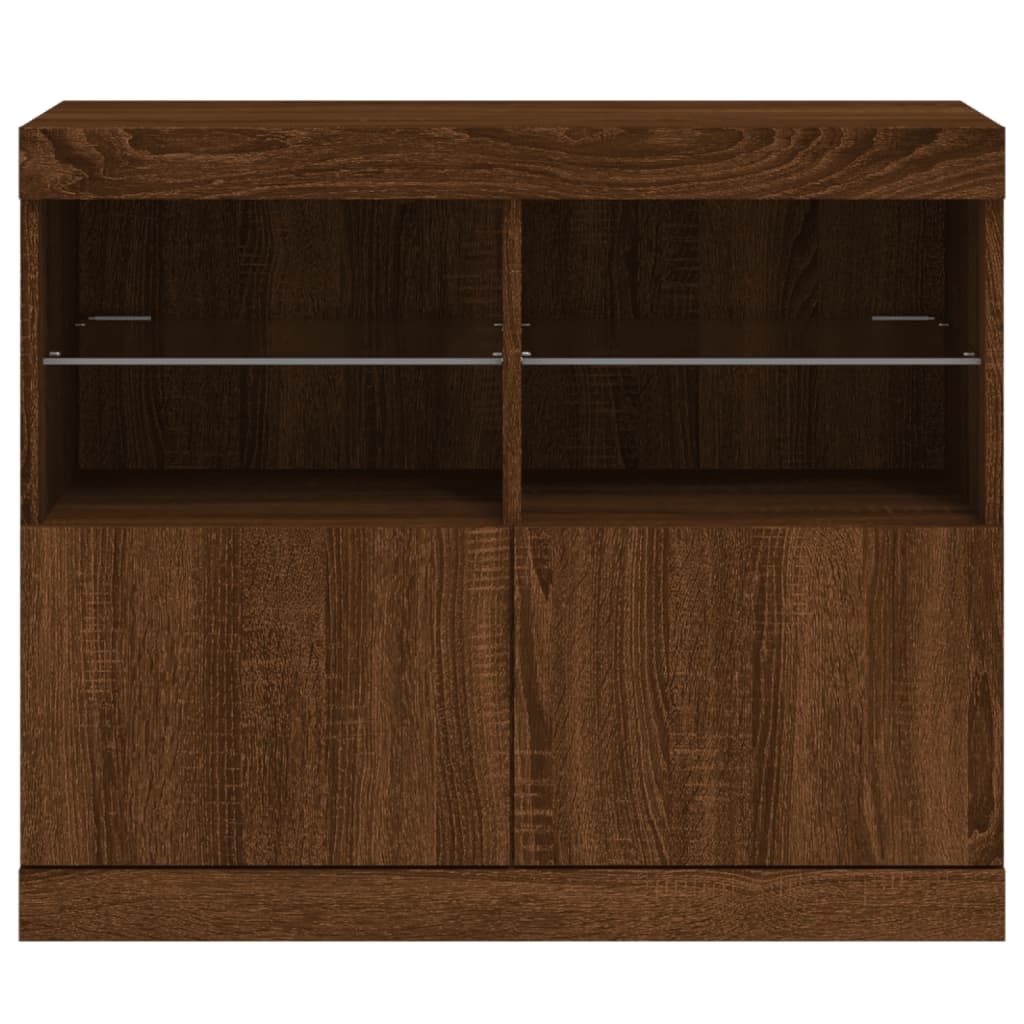 Skjenk Brun Eik med LED-lys 81x37x67 cm