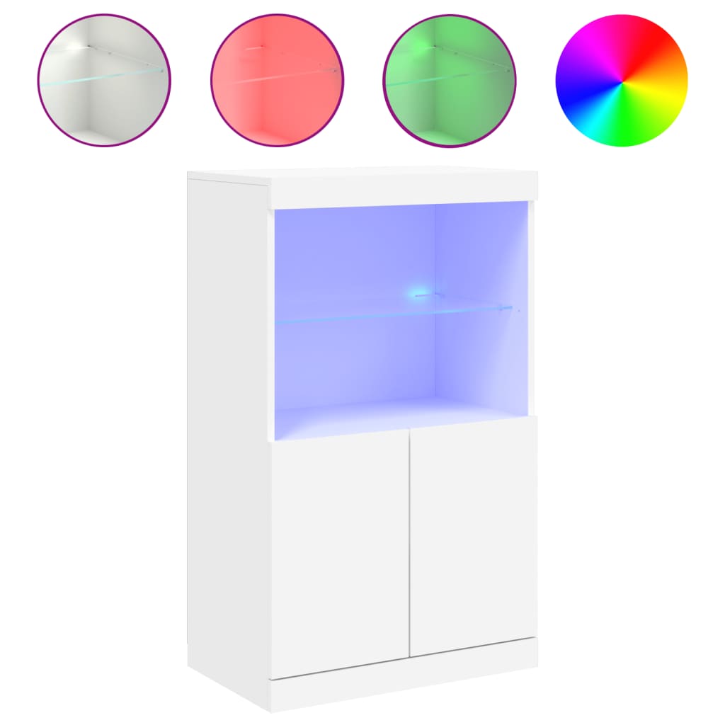 Skjenk Hvit med LED-lys 60,5x37x100 cm