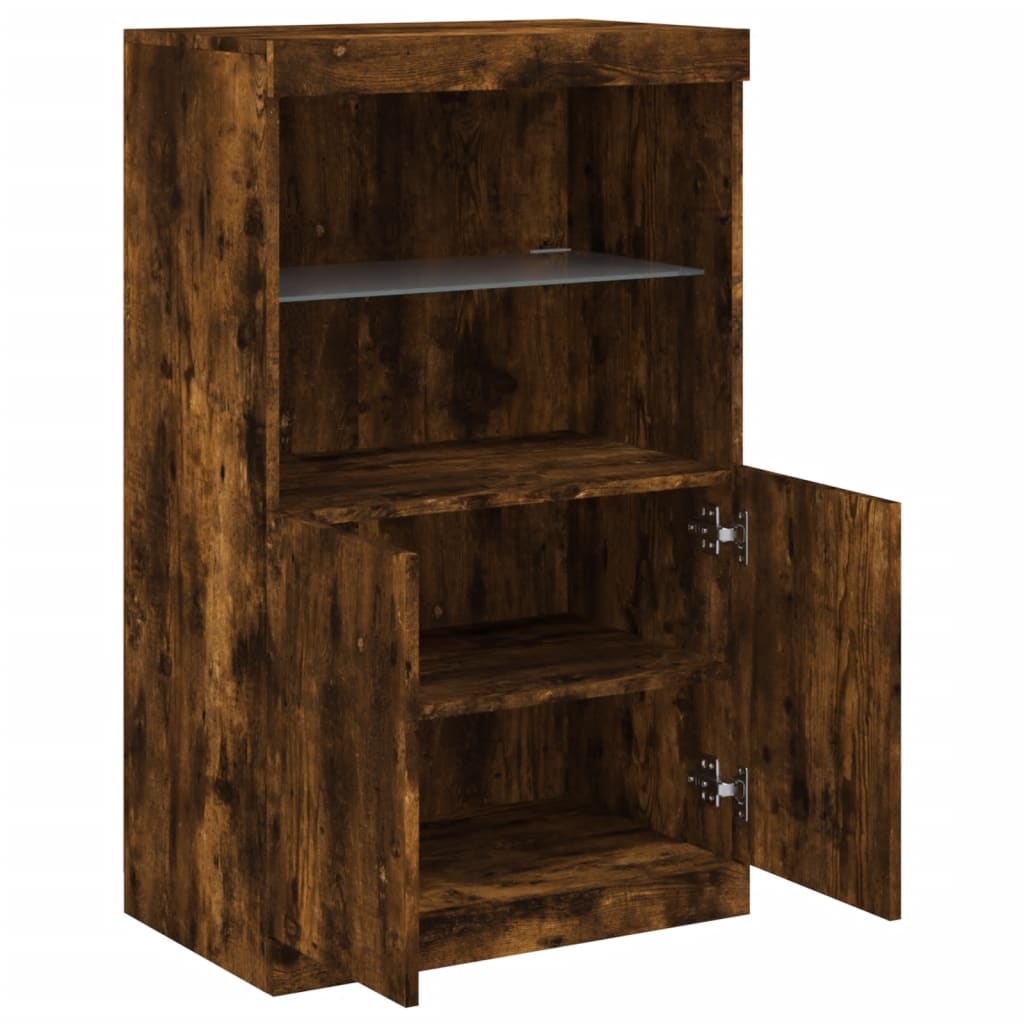 Skjenk Røkt Eik med LED-lys 60,5x37x100 cm