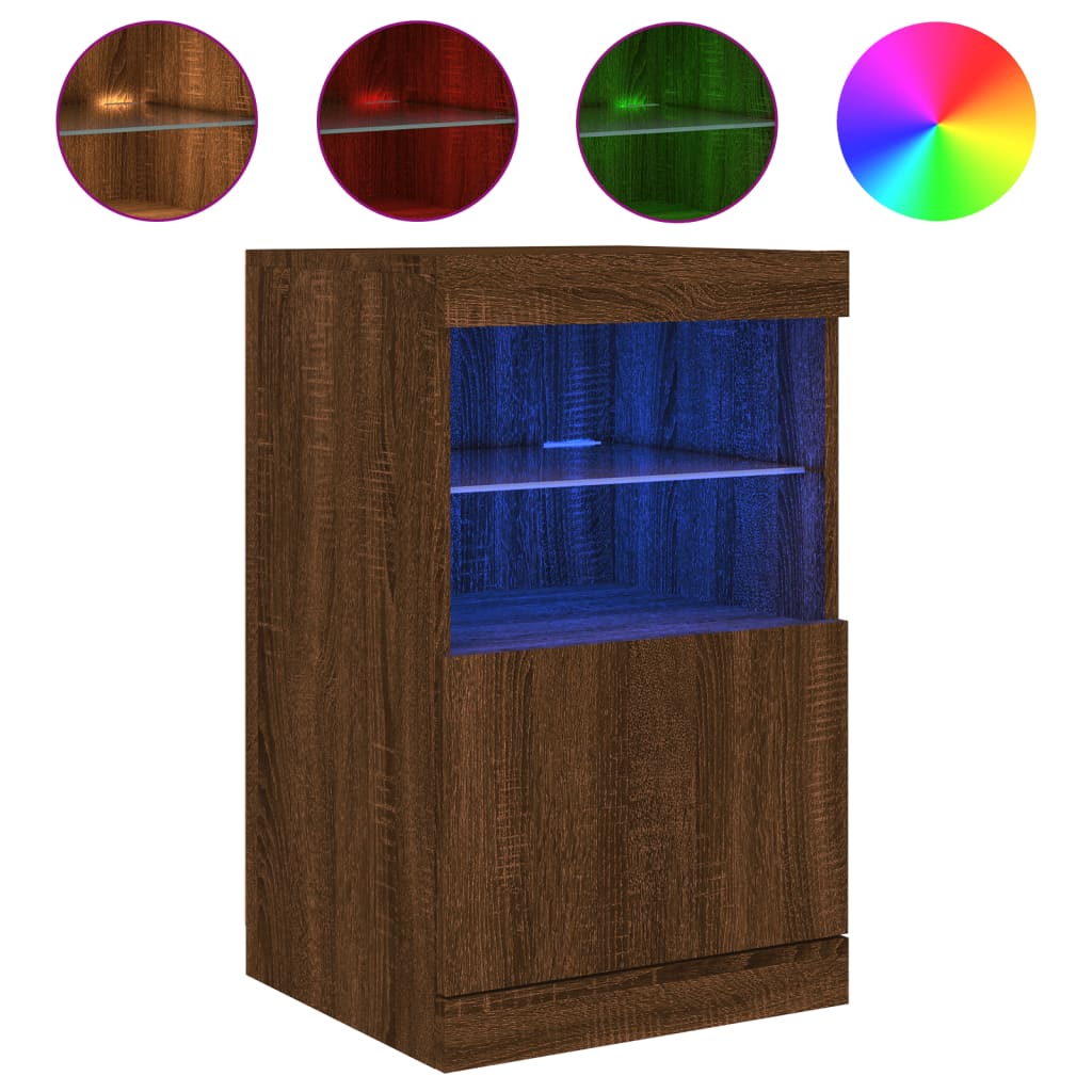 Skjenk Brun Eik med LED-lys 41x37x67 cm