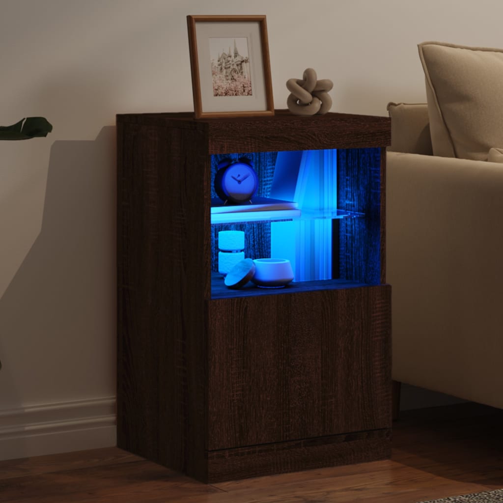 Skjenk Brun Eik med LED-lys 41x37x67 cm
