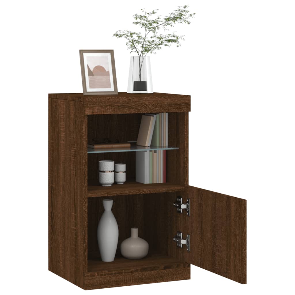 Skjenk Brun Eik med LED-lys 41x37x67 cm