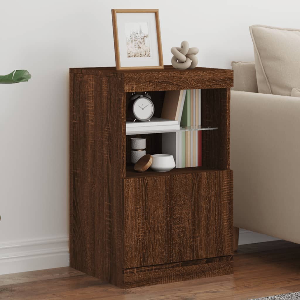 Skjenk Brun Eik med LED-lys 41x37x67 cm