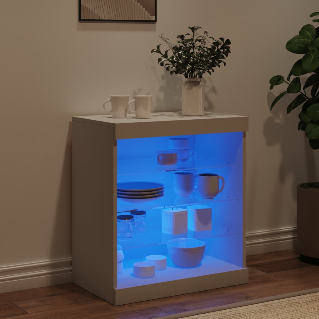 Skjenk Hvit med LED-lys 60,5x37x67 cm
