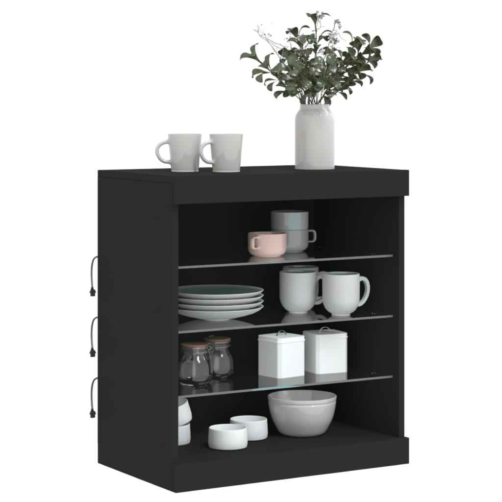 Skjenk Svart med LED-lys 60,5x37x67 cm