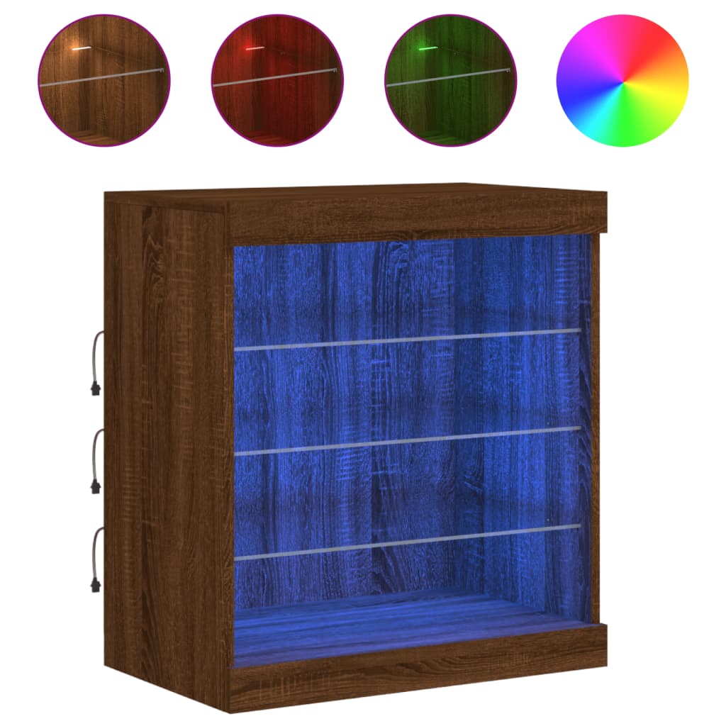 Skjenk Brun Eik med LED-lys 60,5x37x67 cm