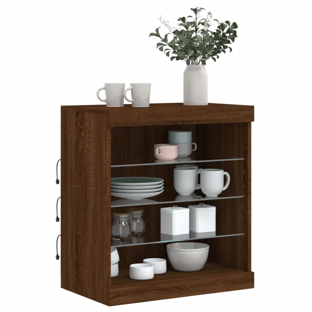 Skjenk Brun Eik med LED-lys 60,5x37x67 cm