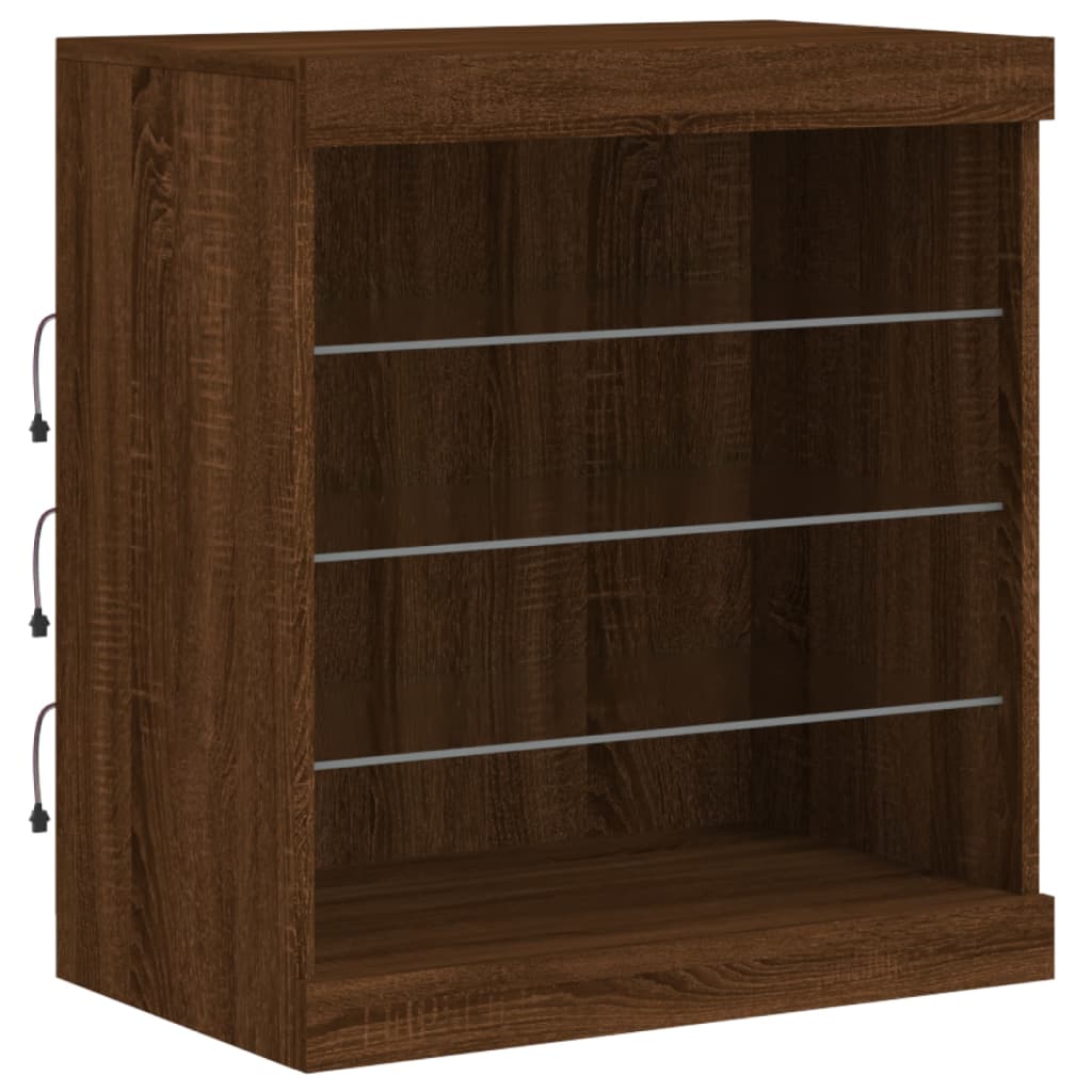 Skjenk Brun Eik med LED-lys 60,5x37x67 cm