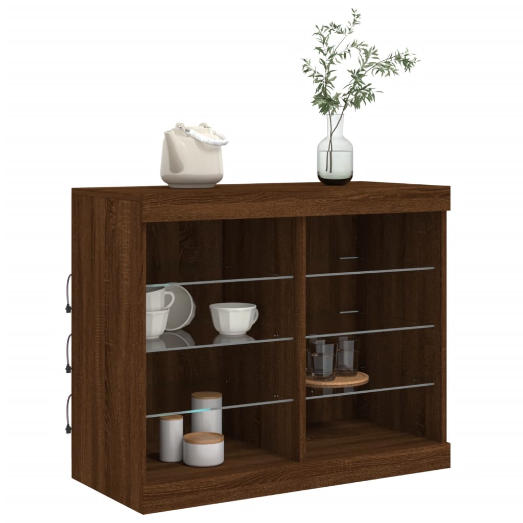Skjenk Brun Eik med LED-lys 81x37x67 cm