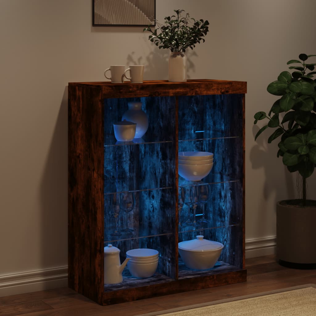 Skjenk Røkt Eik med LED-lys 81x37x100 cm