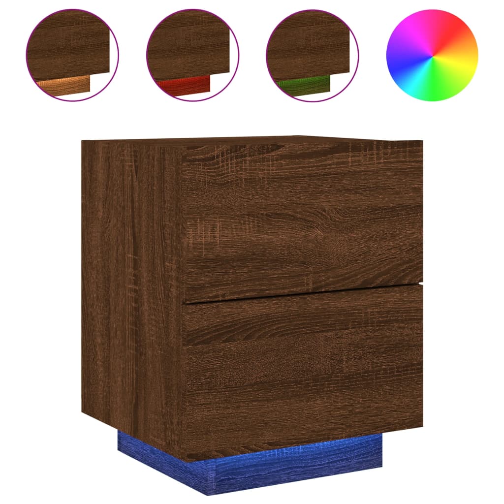 Nattbord Sengbord Brun Eik med LED