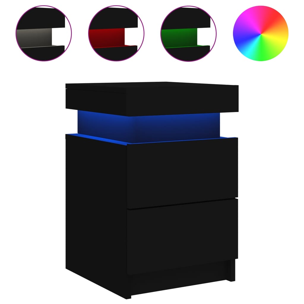 Nattbord Sengbord Svart med LED 35x39x55 cm