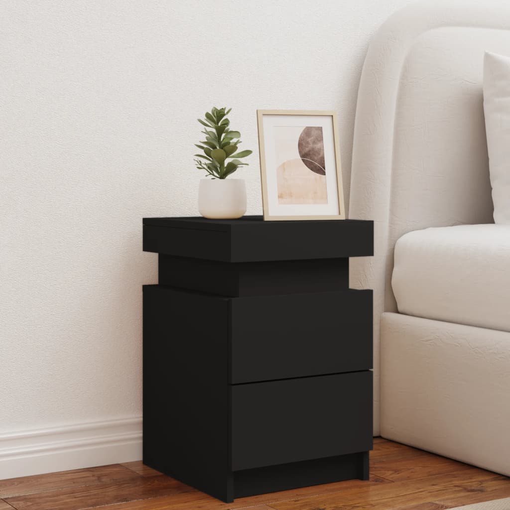 Nattbord Sengbord Svart med LED 35x39x55 cm