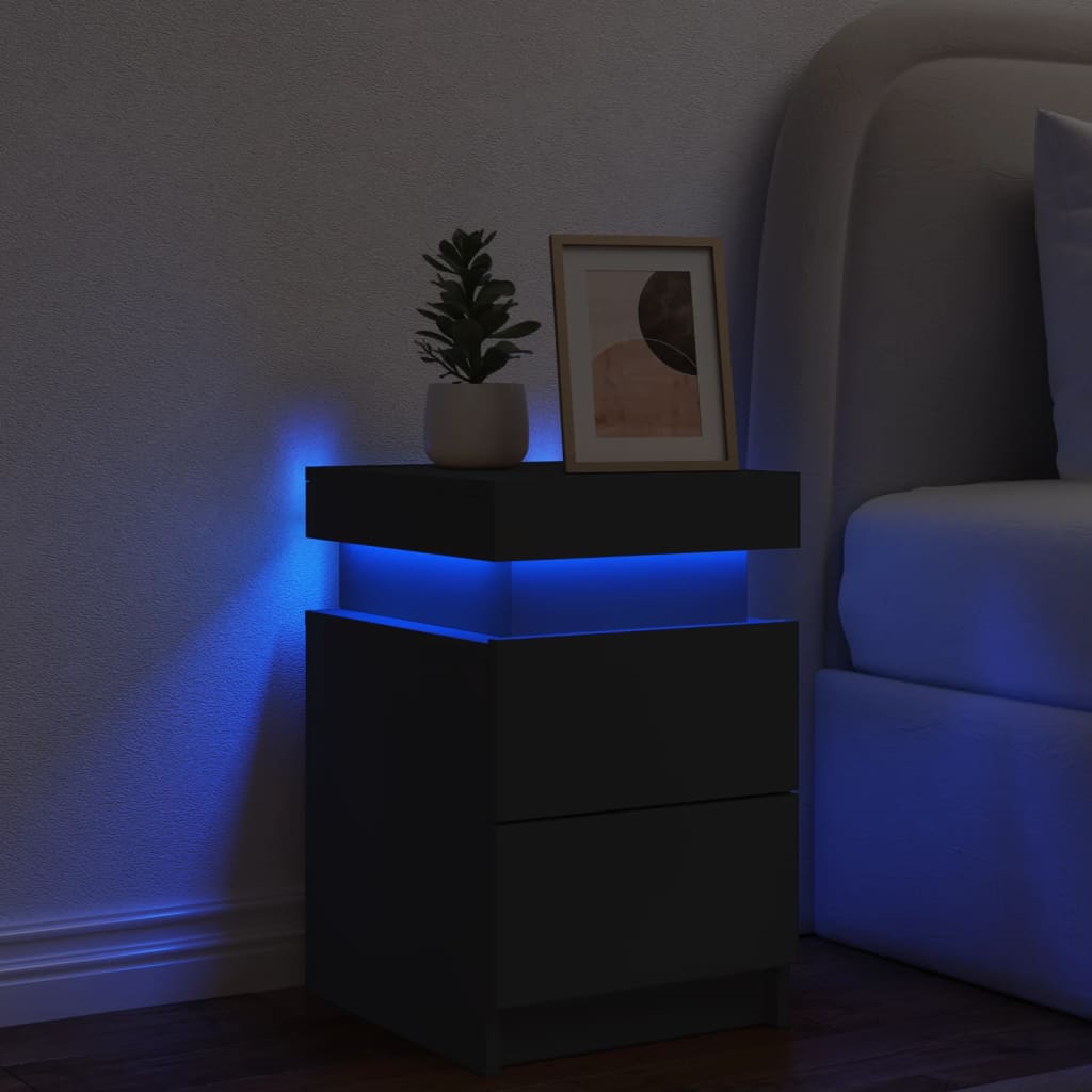 Nattbord Sengbord Svart med LED 35x39x55 cm