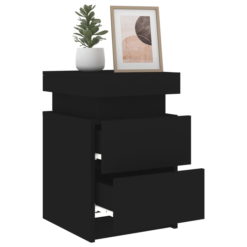 Nattbord Sengbord Svart med LED 35x39x55 cm