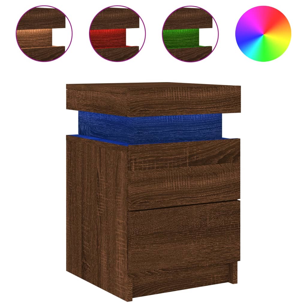 Nattbord Sengbord Brun Eik med LED 35x39x55 cm