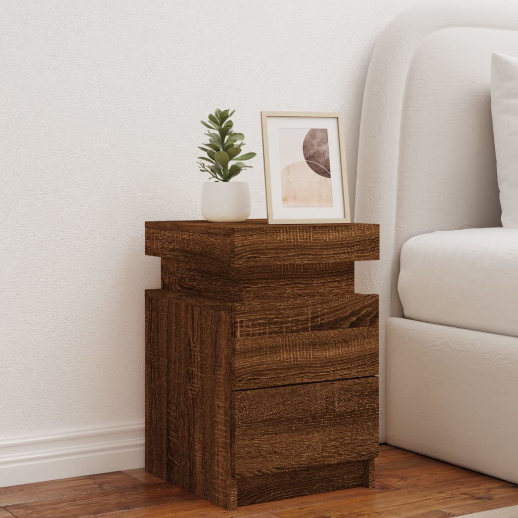 Nattbord Sengbord Brun Eik med LED 35x39x55 cm