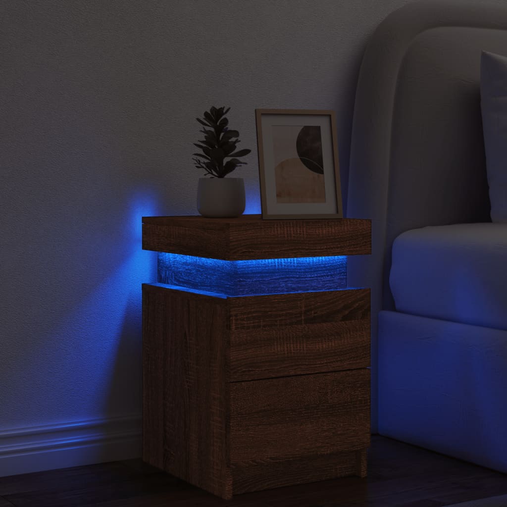 Nattbord Sengbord Brun Eik med LED 35x39x55 cm