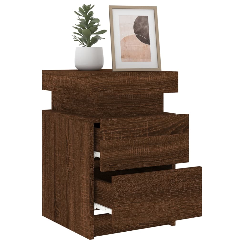 Nattbord Sengbord Brun Eik med LED 35x39x55 cm