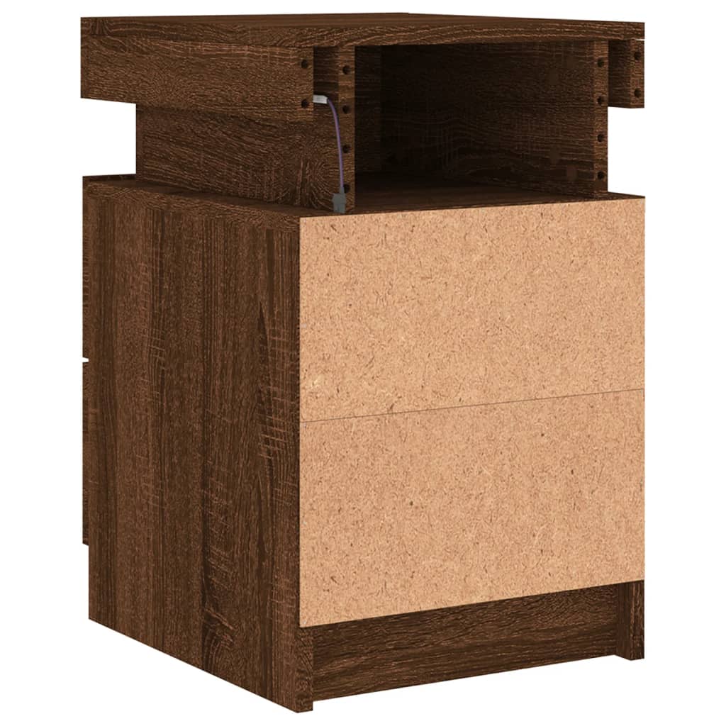 Nattbord Sengbord Brun Eik med LED 35x39x55 cm