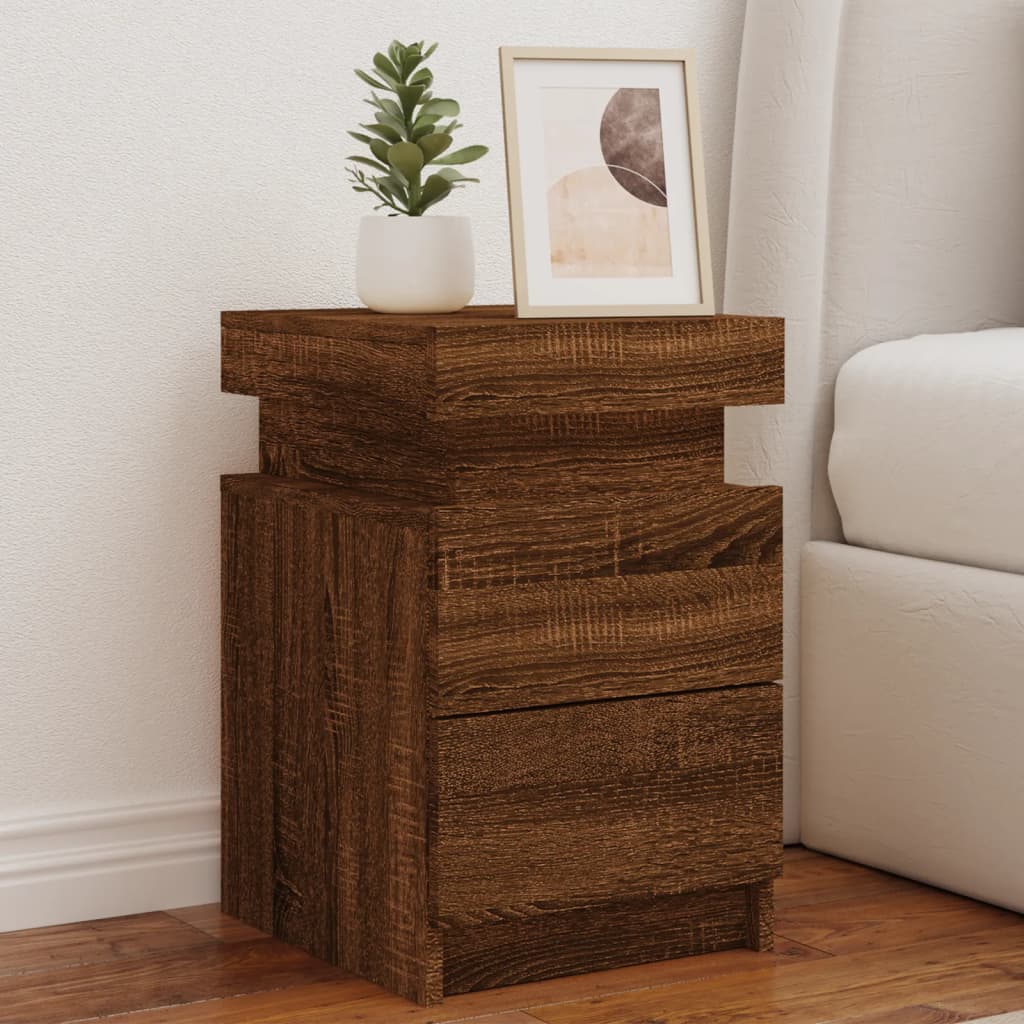 Nattbord Sengbord Brun Eik med LED 35x39x55 cm