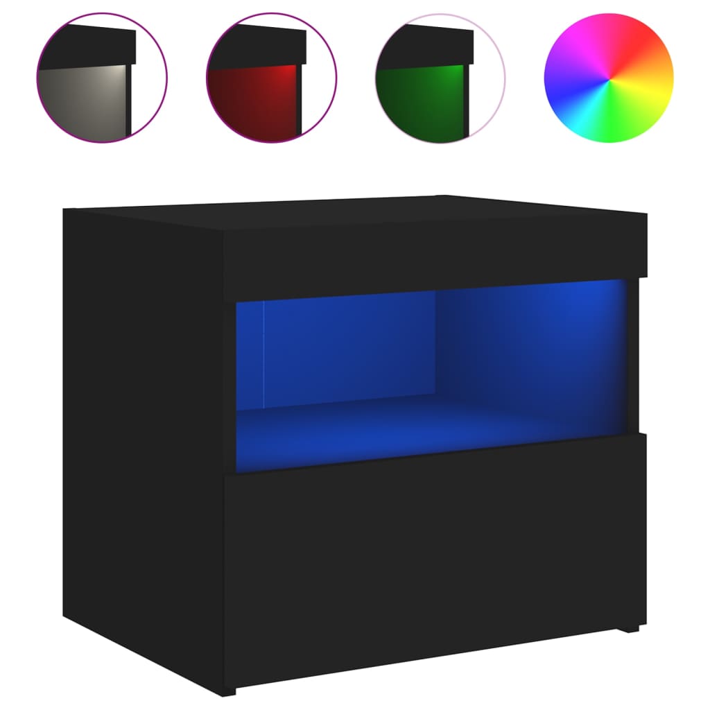 Nattbord Sengbord Svart med LED 50x40x45 cm