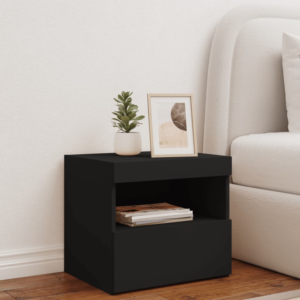 Nattbord Sengbord Svart med LED 50x40x45 cm