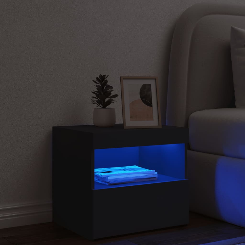 Nattbord Sengbord Svart med LED 50x40x45 cm