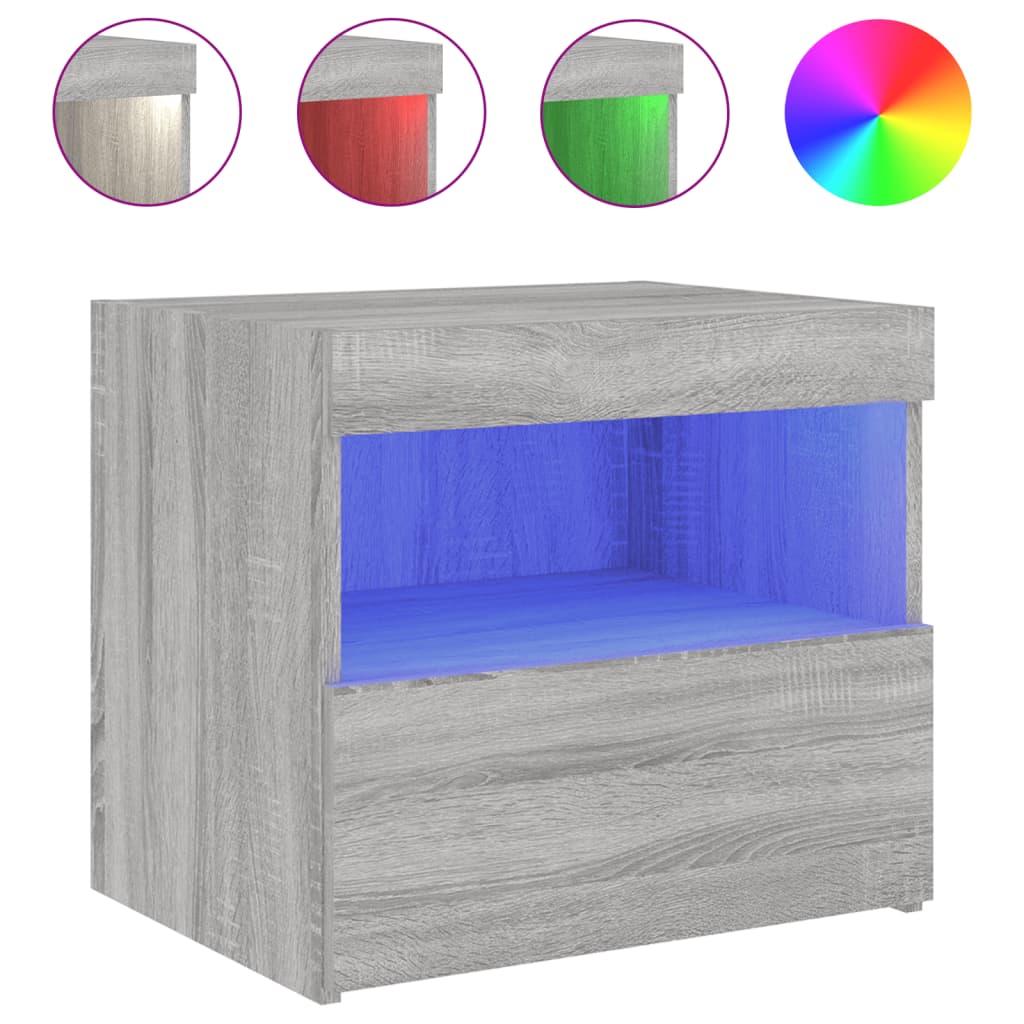 Nattbord Sengbord Sonoma Grå med LED 50x40x45 cm
