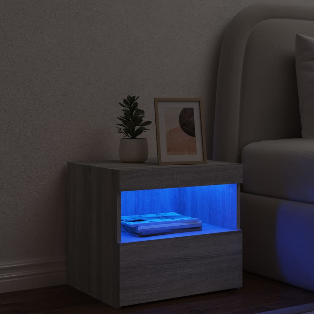 Nattbord Sengbord Sonoma Grå med LED 50x40x45 cm
