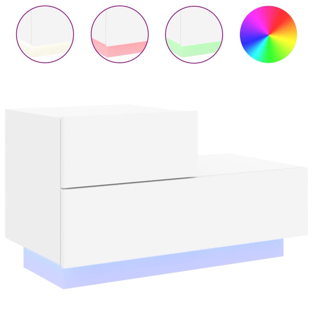 Nattbord Sengbord Hvit med LED 70x36x40,5 cm