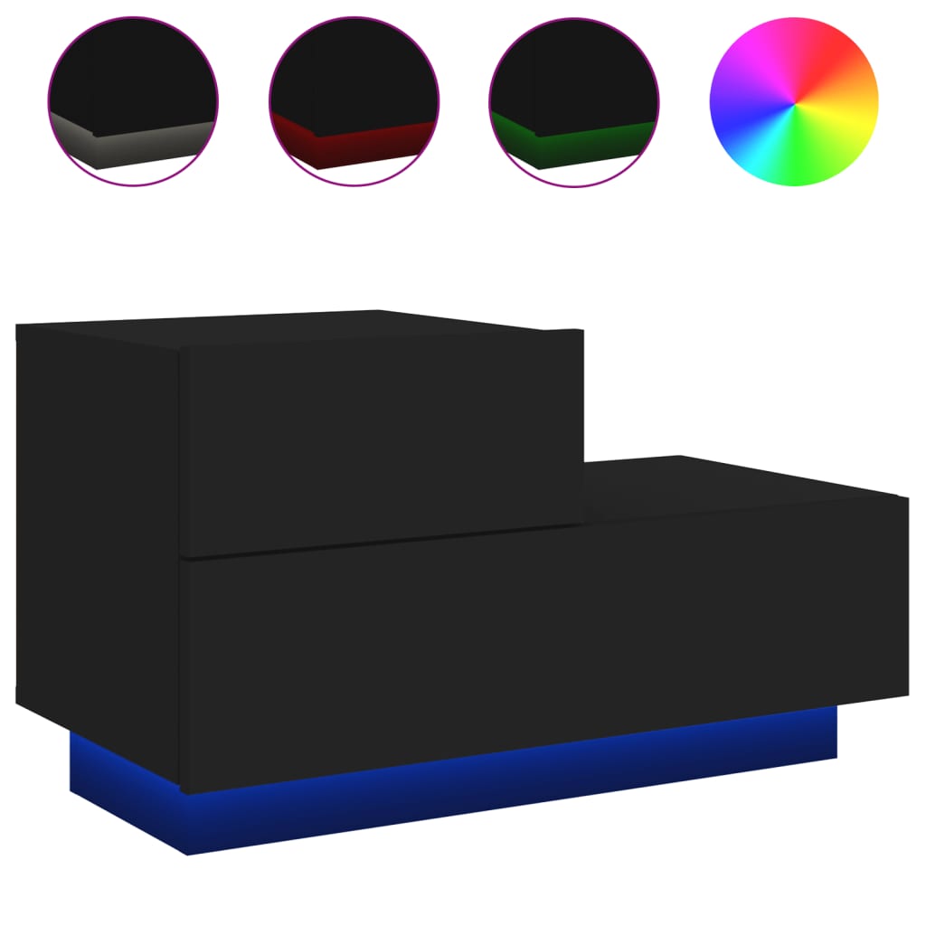 Nattbord Sengbord Svart med LED 70x36x40,5 cm