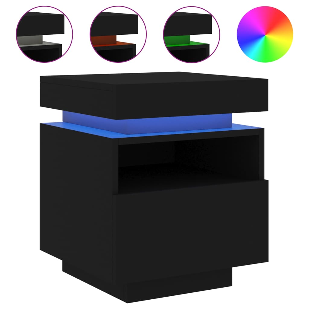 Nattbord Sengbord Svart med LED 40x39x48,5 cm