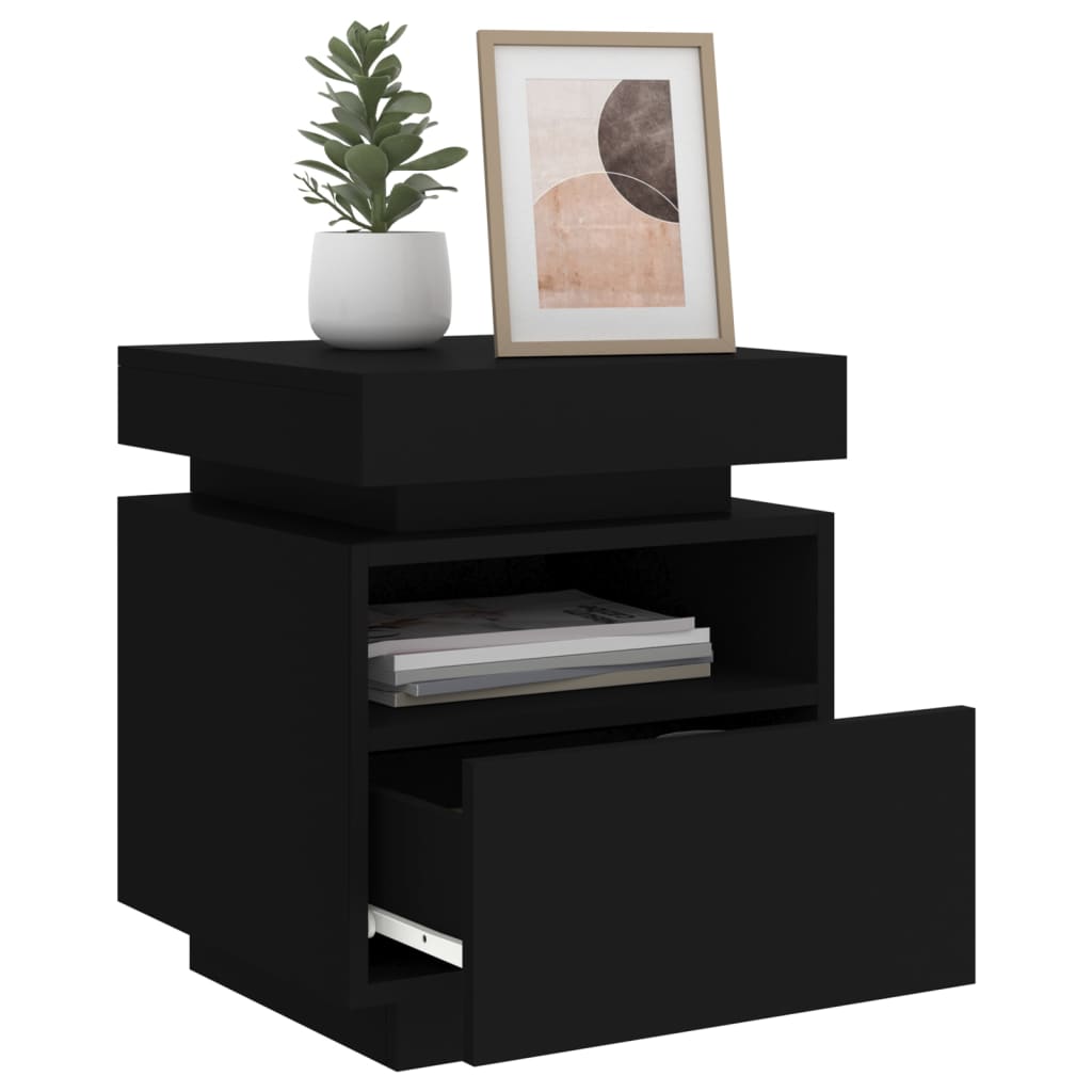 Nattbord Sengbord Svart med LED 40x39x48,5 cm