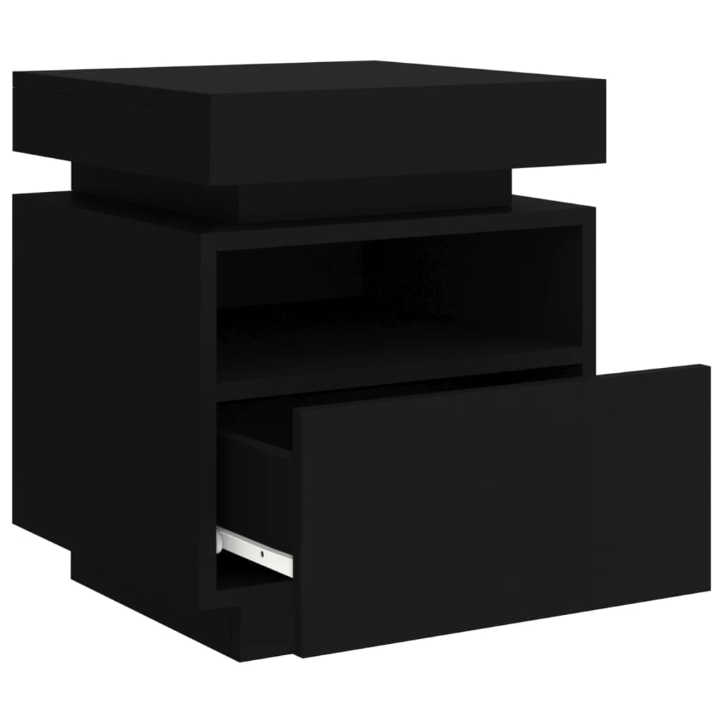 Nattbord Sengbord Svart med LED 40x39x48,5 cm