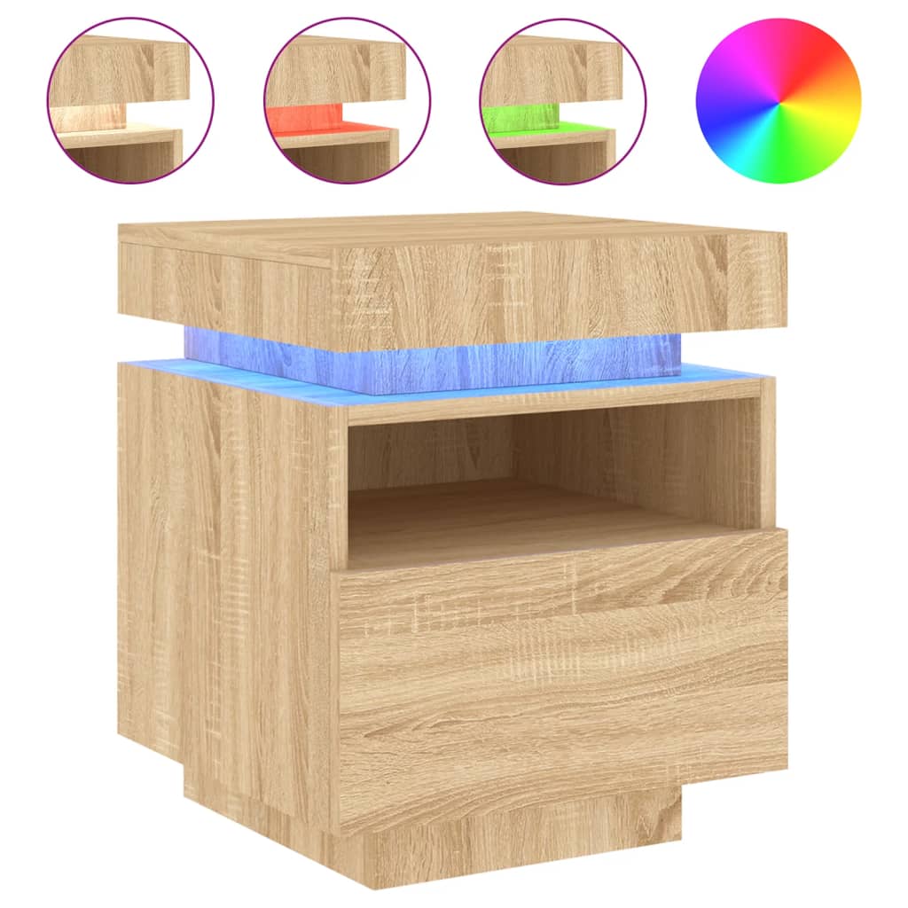 Nattbord Sengbord Sonoma Eik med LED 40x39x48,5 cm