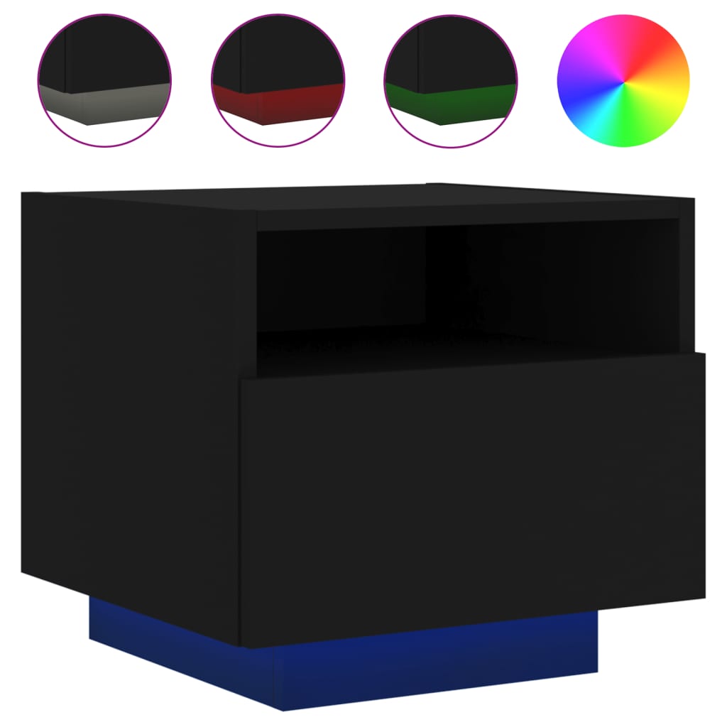 Nattbord Sengbord Svart med LED 40x39x37 cm