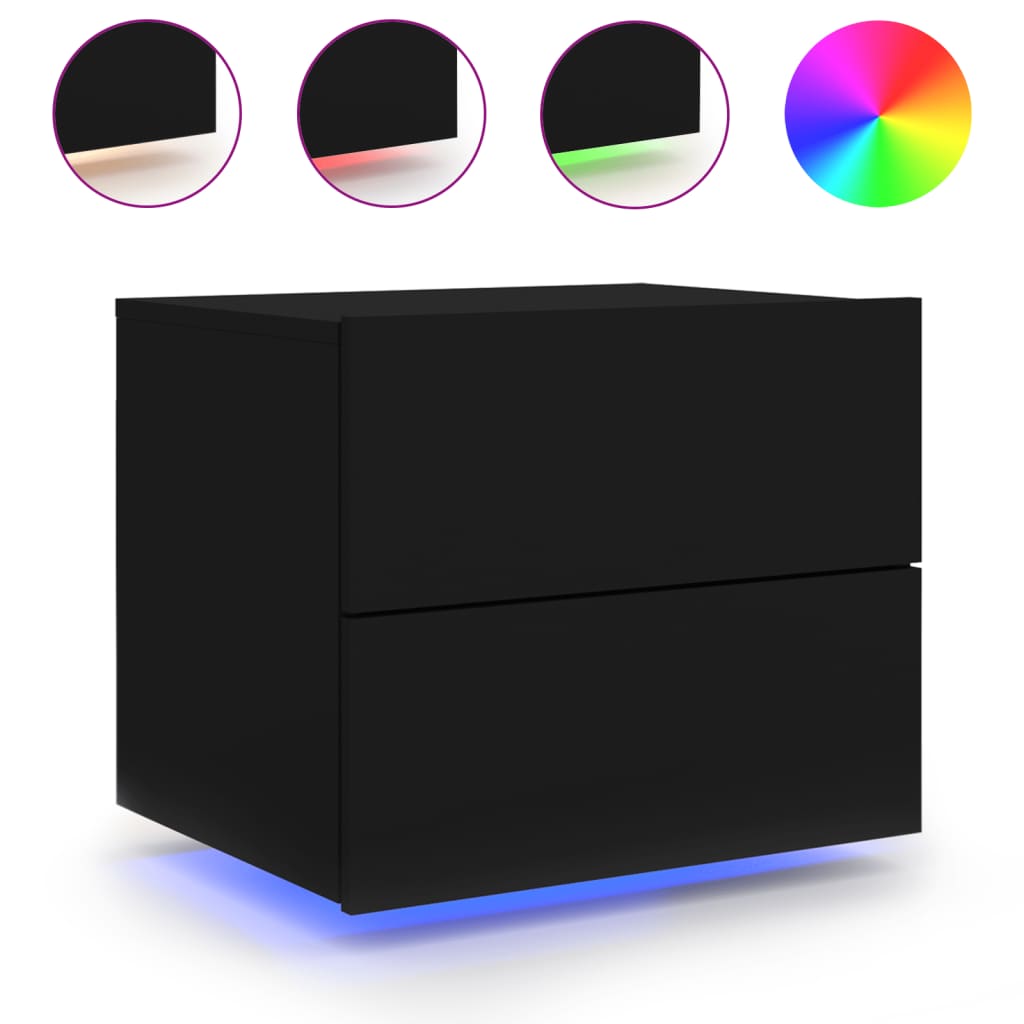Nattbord Sengbord Svart med LED-lys