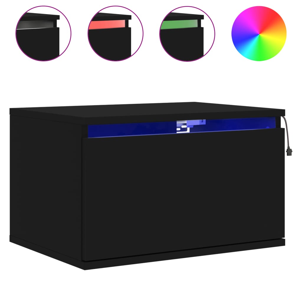Nattbord Sengbord Svart med LED-lys