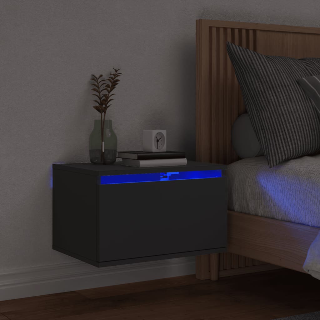 Nattbord Sengbord Svart med LED-lys