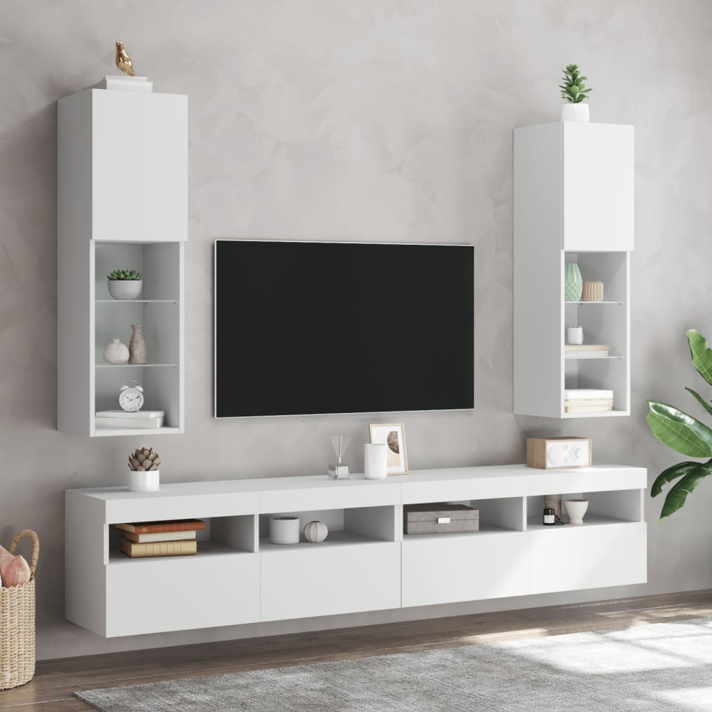 TV-Møbel Hvit Tv-benk med LED-lys 30,5x30x102 cm