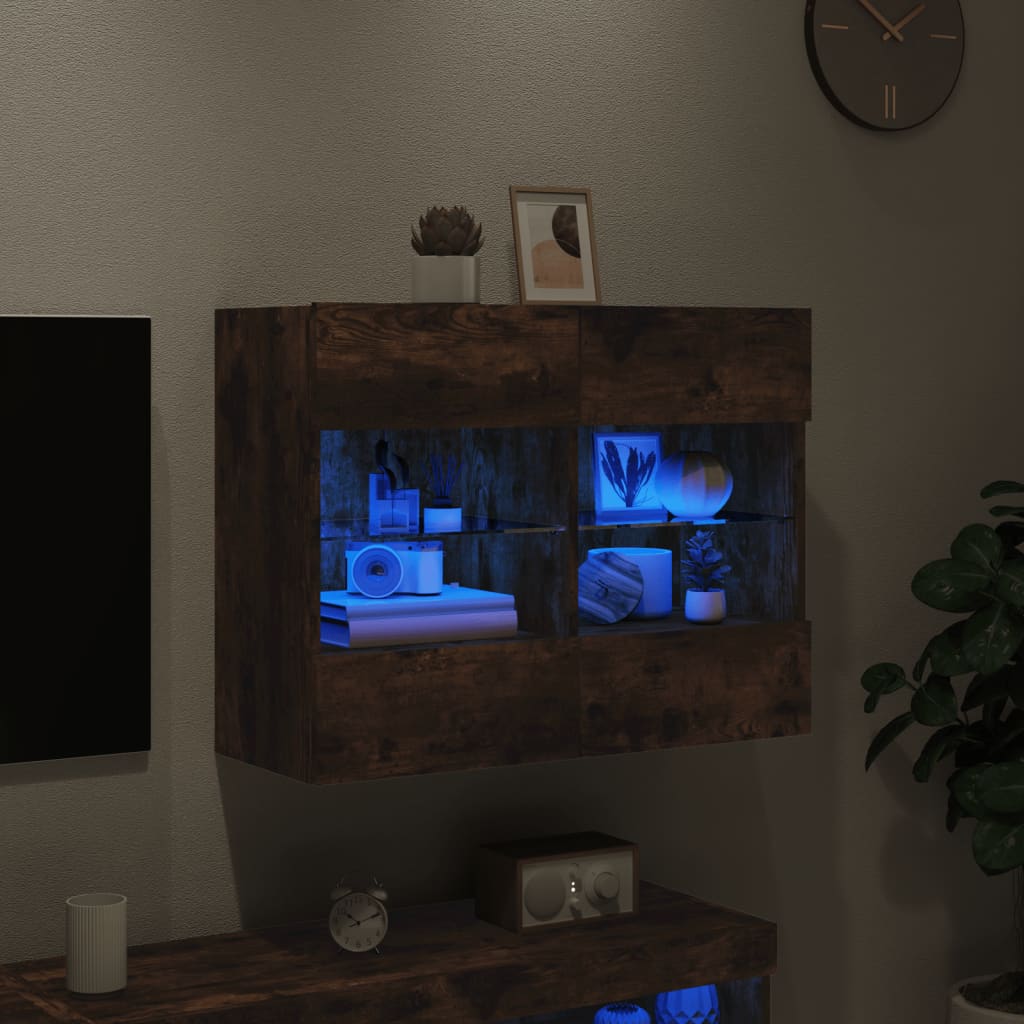 TV-Møbel Røkt EikTV-benk med LED-lys 78,5x30x60,5 cm