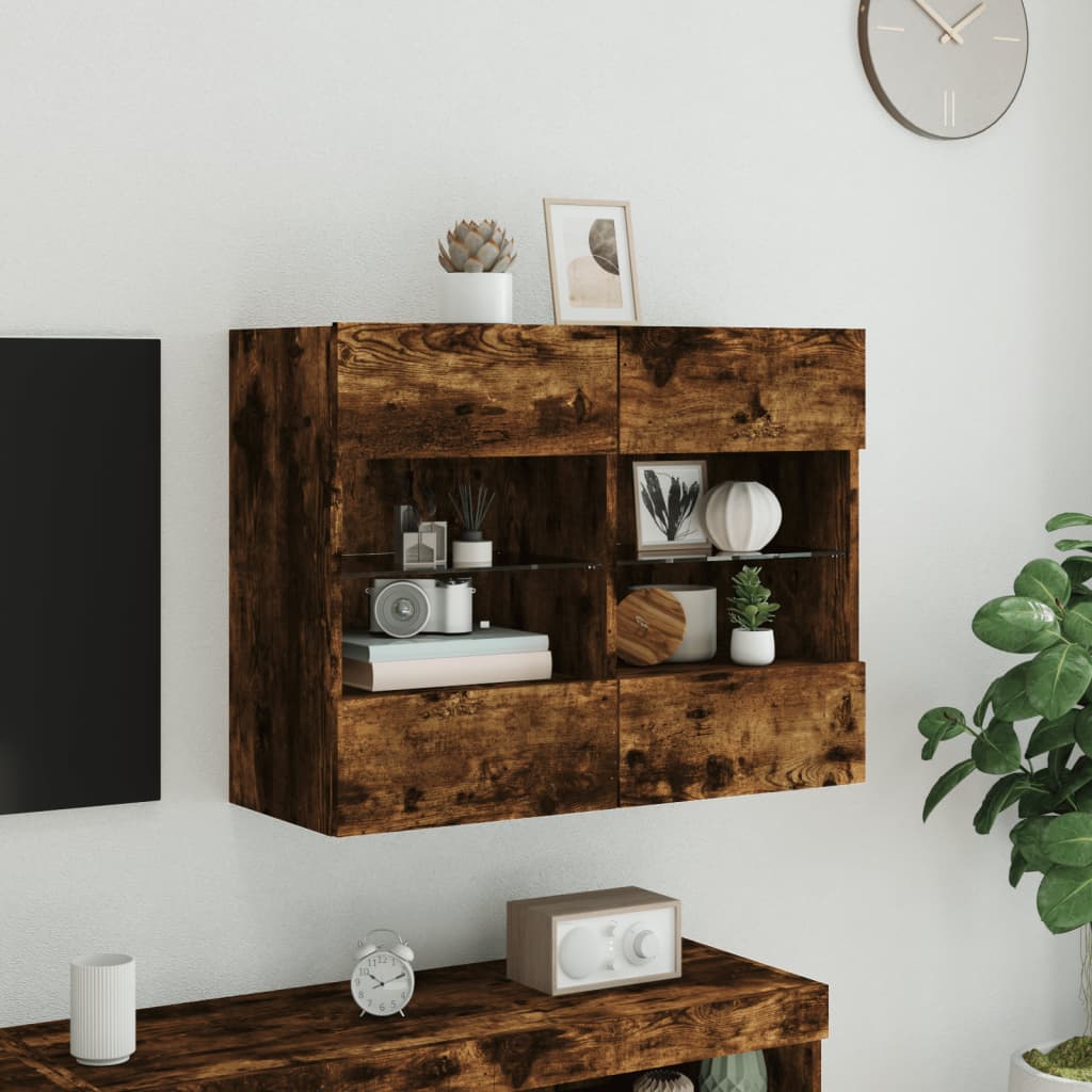 TV-Møbel Røkt EikTV-benk med LED-lys 78,5x30x60,5 cm