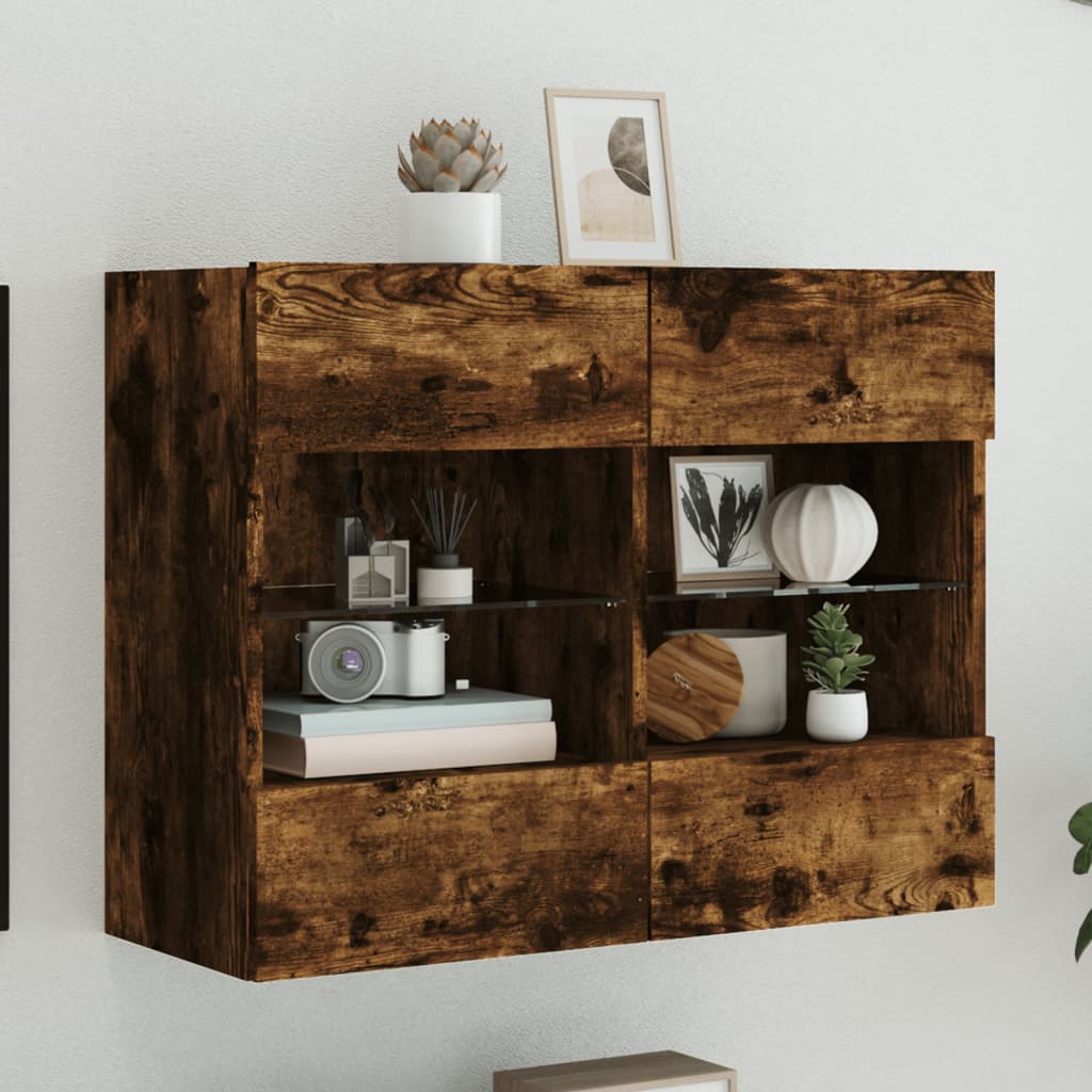 TV-Møbel Røkt EikTV-benk med LED-lys 78,5x30x60,5 cm
