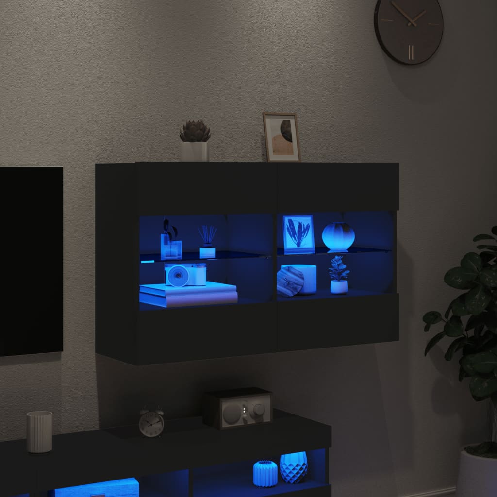 TV-Møbel Svart Vegghengt TV-benk med LED 98,5x30x60,5 cm