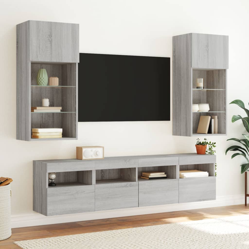 TV-Møbel Sonoma Grå Tv-benker med LED-lys 2 stk 40x30x40 cm