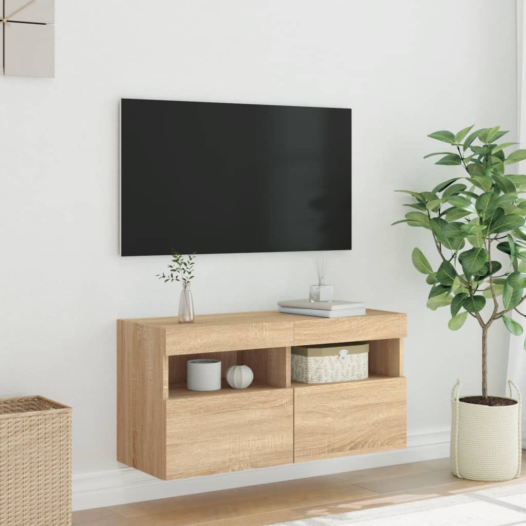 TV-Møbel Sonoma Eik Vegghengt TV-benk med LED 80x30x40 cm