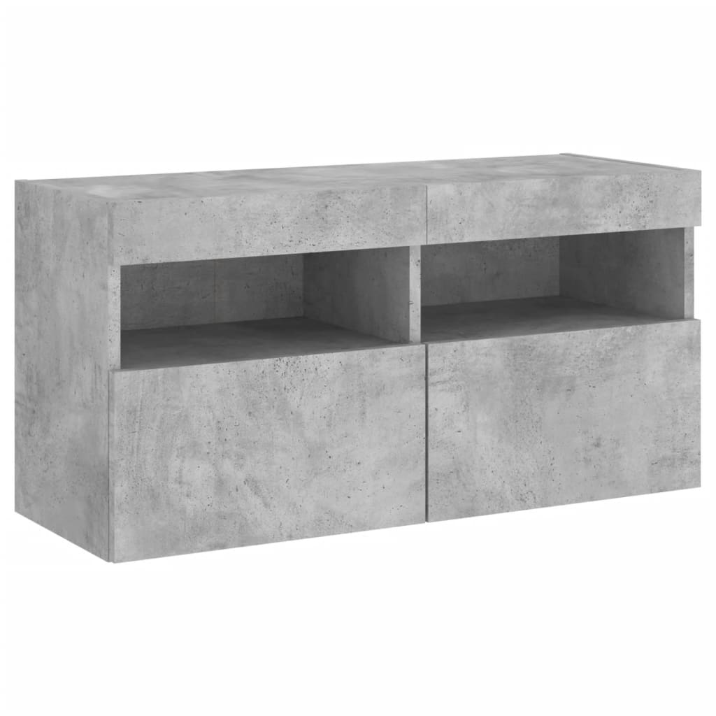 TV-Møbel Betonggrå Vegghengt TV-benk med LED-lys 80x30x40 cm