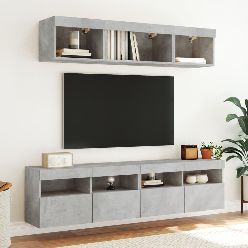 TV-Møbel Betonggrå Vegghengt TV-benk med LED-lys 80x30x40 cm