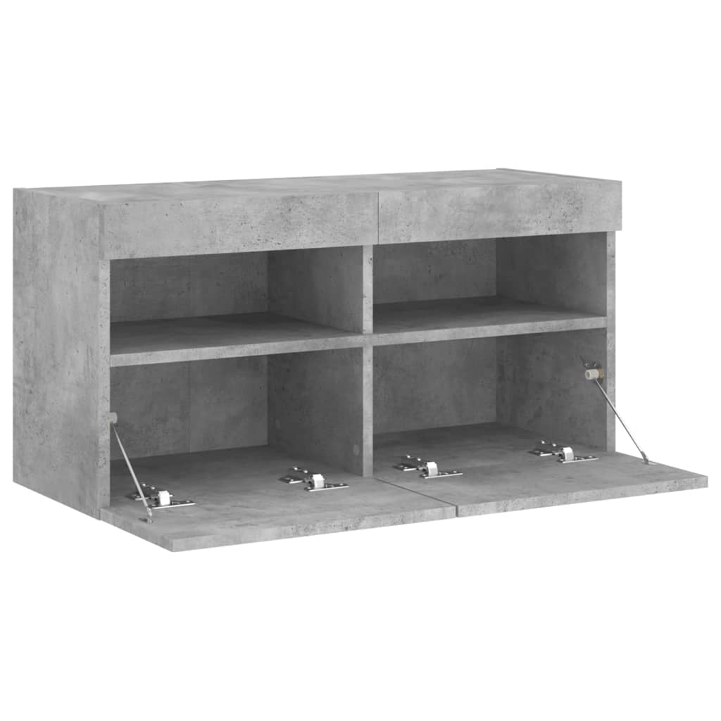 TV-Møbel Betonggrå Vegghengt TV-benk med LED-lys 80x30x40 cm
